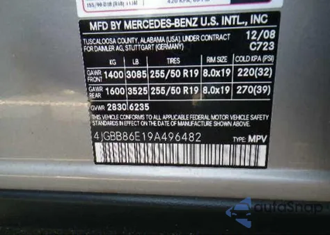 2009 Mercedes-Benz Ml350 из США, поврежденный, VIN 4JGBB86E19A496482